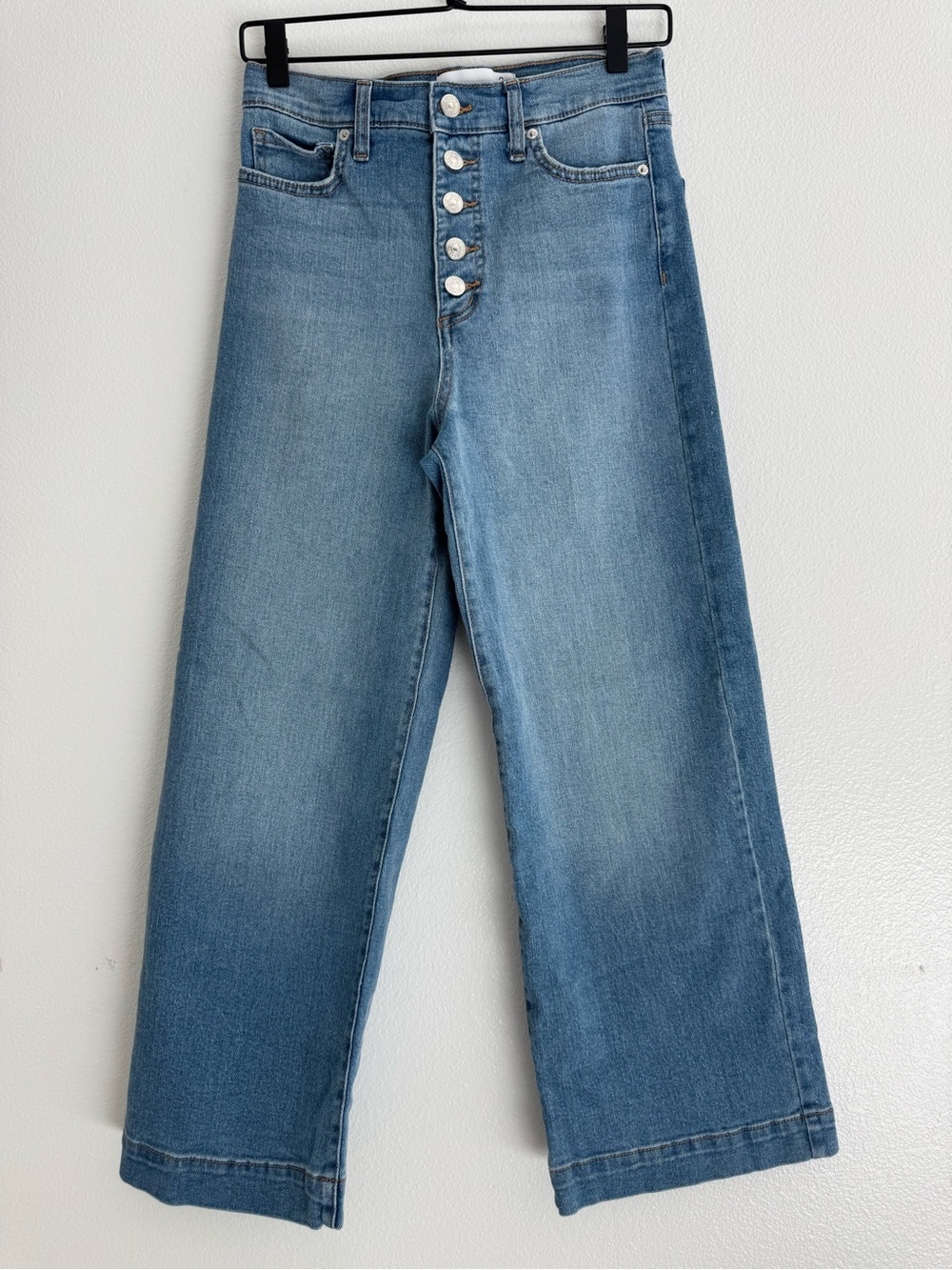 Sam Edelman Light Blue High-Rise Wide-Leg Jeans with Button Fly